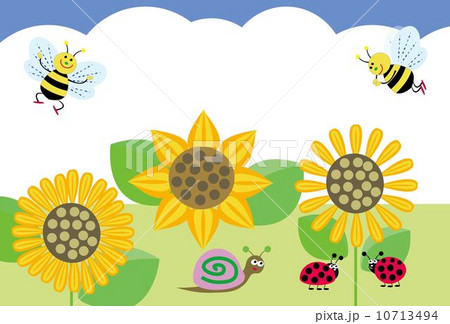 ひまわりとミツバチのメッセージカードのイラスト素材