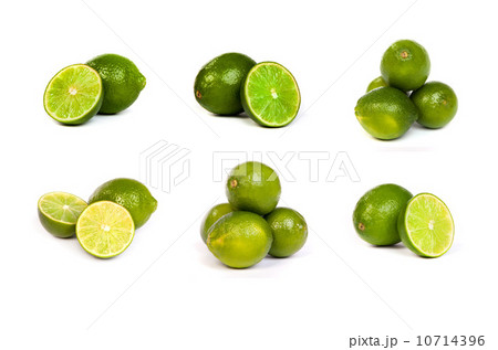 set of whole limes and half limes isolated on a white set of whole limes and half limes isolated on a white 10714396