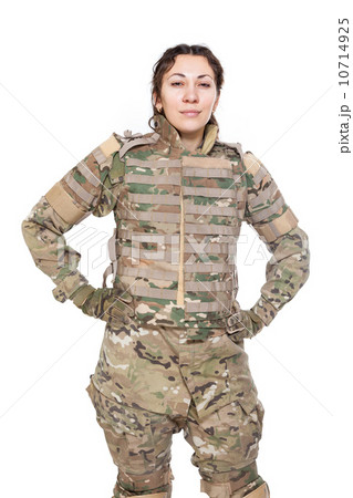 Beautiful army girl with rifle 10714925