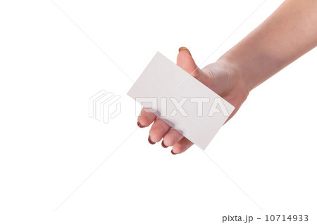 Businesswoman's hand holding blank business card 10714933