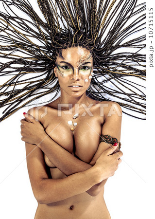 Portrait of a beautiful naked young african american woman with Portrait of a beautiful naked young african american woman with 10715115