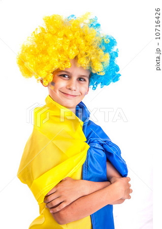 Football fan with ukrainian flag on a white background Football fan with ukrainian flag on a white background 10716426