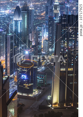 Dubai downtown night scene with city lights, 10717925