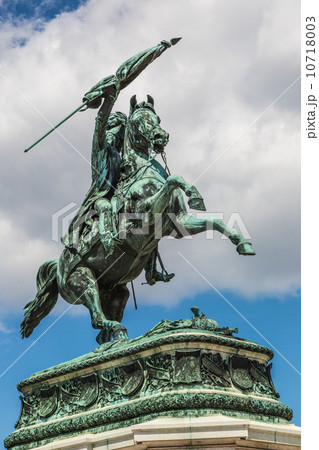 horse and rider statue of archduke Karl in vienna at the Heldenp 10718003