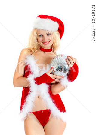 Sexy santa helper with big disco ball Sexy santa helper with big disco ball 10719171