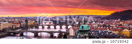 Bridges in Prague over the river at sunset Bridges in Prague over the river at sunset 10719342