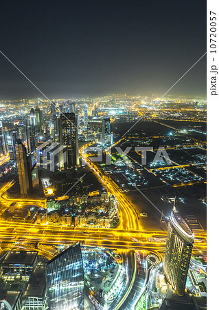 Dubai downtown night scene with city lights, 10720057
