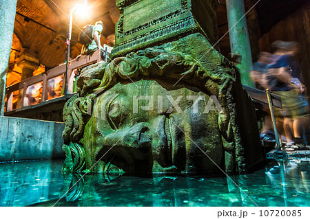 Medusa haed in The Basilica Cistern, Istanbul, Turkey. 10720085