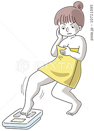 体重計のるかどうか悩む女性のイラスト素材