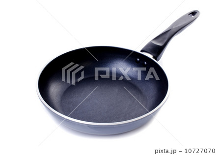 black frying pan on white background 10727070