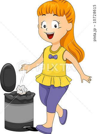 Kid Girl Throwing Garbage in Trash Bin Kid Girl Throwing Garbage in Trash Bin 10728615