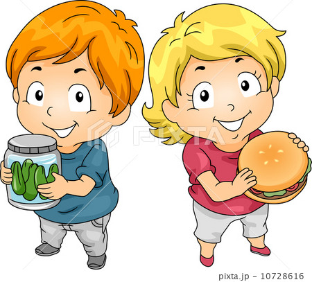 Kids with Jar of Pickles and Hambuger Kids with Jar of Pickles and Hambuger 10728616