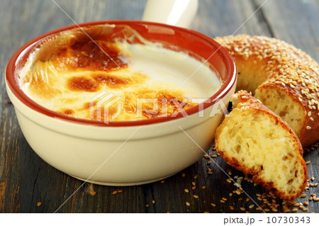 Homemade fermented baked milk and bagel. 10730343