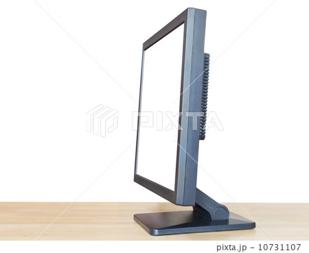black display with cutout screen on wood table 10731107