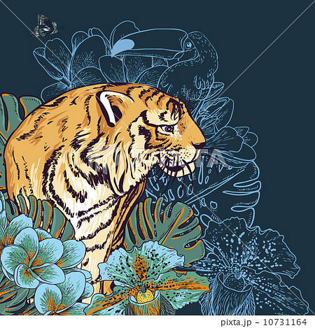 Tropical Exotic Floral Background with Tiger 10731164