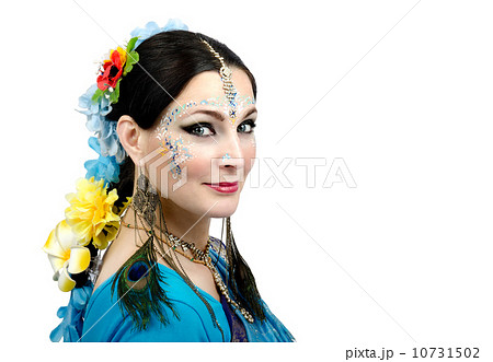 Beautiful caucasian woman with indian style facial makeup Beautiful caucasian woman with indian style facial makeup 10731502