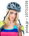 Isolated on white woman with a helmet on her head 10731556