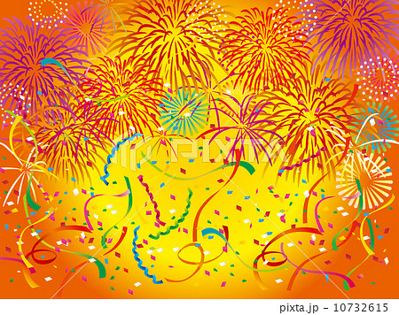 花火 パーティ オレンジ バルーンのイラスト素材 花火 パーティ オレンジ バルーンのイラスト素材