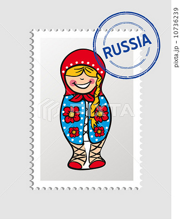 Russia cartoon person travel stamp. 10736239