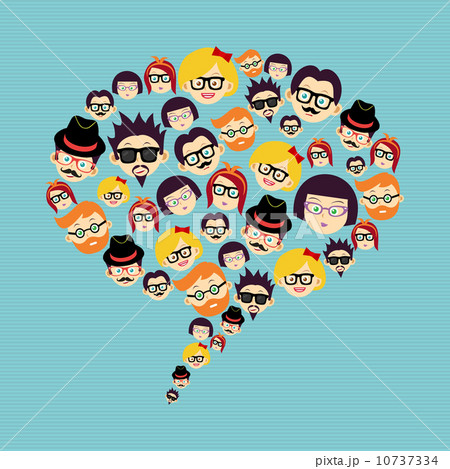 Vintage hipsters faces social bubble. 10737334