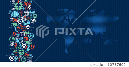 Shipping logistics world map icons splash illustration. 10737602