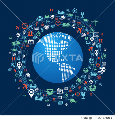World map America continet colorful shipping network icons compo World map America continet colorful shipping network icons compo 10737603