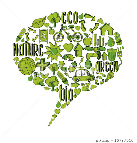 Green bubble with environmental icons 10737616