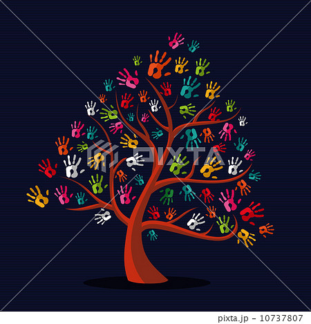 Colorful multi-ethnic hand prints tree 10737807
