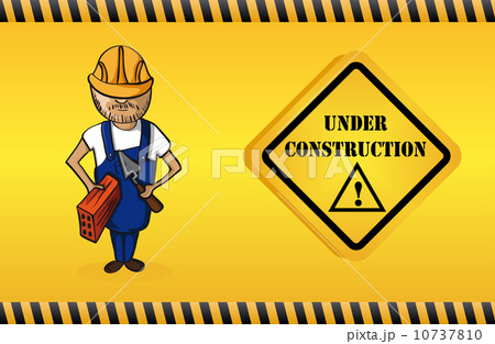 Constructor man cartoon, under construction sign. 10737810