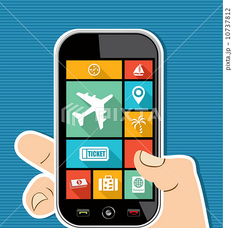 Human hand mobile colorful Travel UI apps flat icons. 10737812