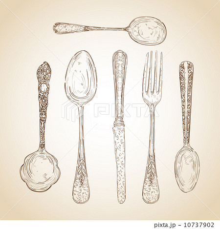 Vintage cutlery hand drawn set 10737902