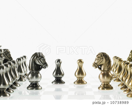 Silver and gold chess teams on board 10738989