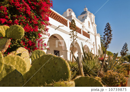 USA, California, Mission Louis Ray, plants in garden and house 10739875