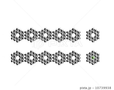 Studio shot of Pachinko balls arranged in two rows of hexagons 10739938