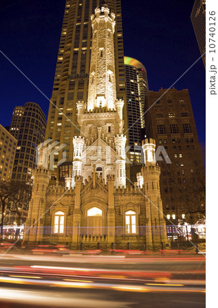 USA, Illinois, Chicago Water Tower illuminated at night USA, Illinois, Chicago Water Tower illuminated at night 10740126