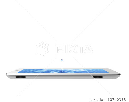 Studio shot of water splashing on digital tablet 10740338