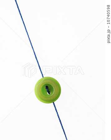 Studio shot of single green button on thread 10740598