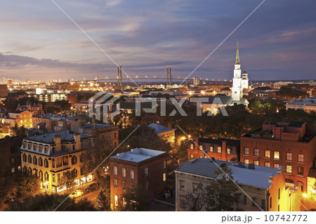 USA, Georgia, Savannah, Cityscape with Talmadge Memorial Bridge 10742772