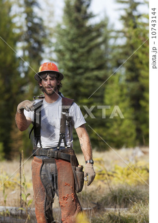 USA, Montana, Lakeside, portrait of lumberjack 10743144