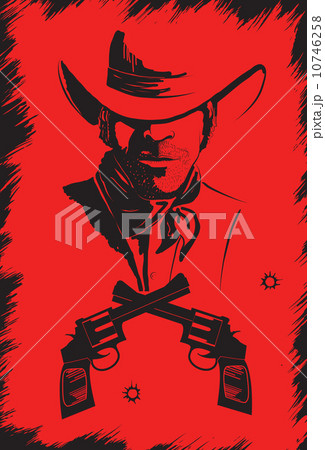 Cowboy in hat with guns.Vector graphic poster on red 10746258