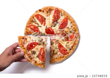 Male hand picking tasty pizza slice Male hand picking tasty pizza slice 10748659