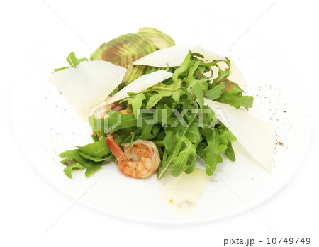 salad greens and shrimp on a white background in the restaurant salad greens and shrimp on a white background in the restaurant 10749749