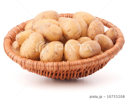 Potato tuber in wicker basket isolated on white background Potato tuber in wicker basket isolated on white background 10755208
