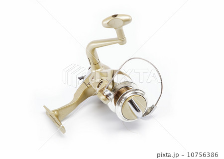Stylish spinning reel, isolated over white background. 10756386