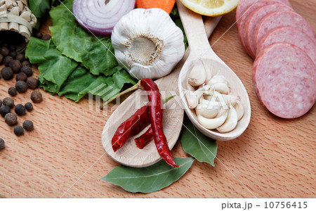 Healthy food. Fresh vegetables and fruits on a wooden table. 10756415