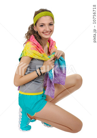 Sports girl in shorts and a t-shirt. 10756718