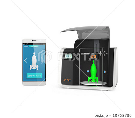 3Dファックスコンセプト。3Dスキャン、プリントとデータ送信機能付き 3Dファックスコンセプト。3Dスキャン、プリントとデータ送信機能付き 10758786