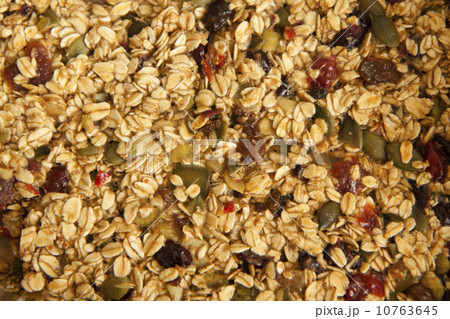 Closeup of a homemade pile of muesli Closeup of a homemade pile of muesli 10763645