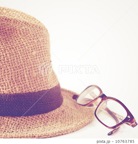 Summer straw hat with glasses with retro filter 10763785