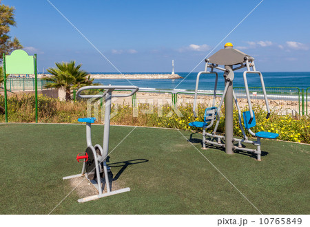 Public fitness equipment in Ahkelon, Israel. 10765849